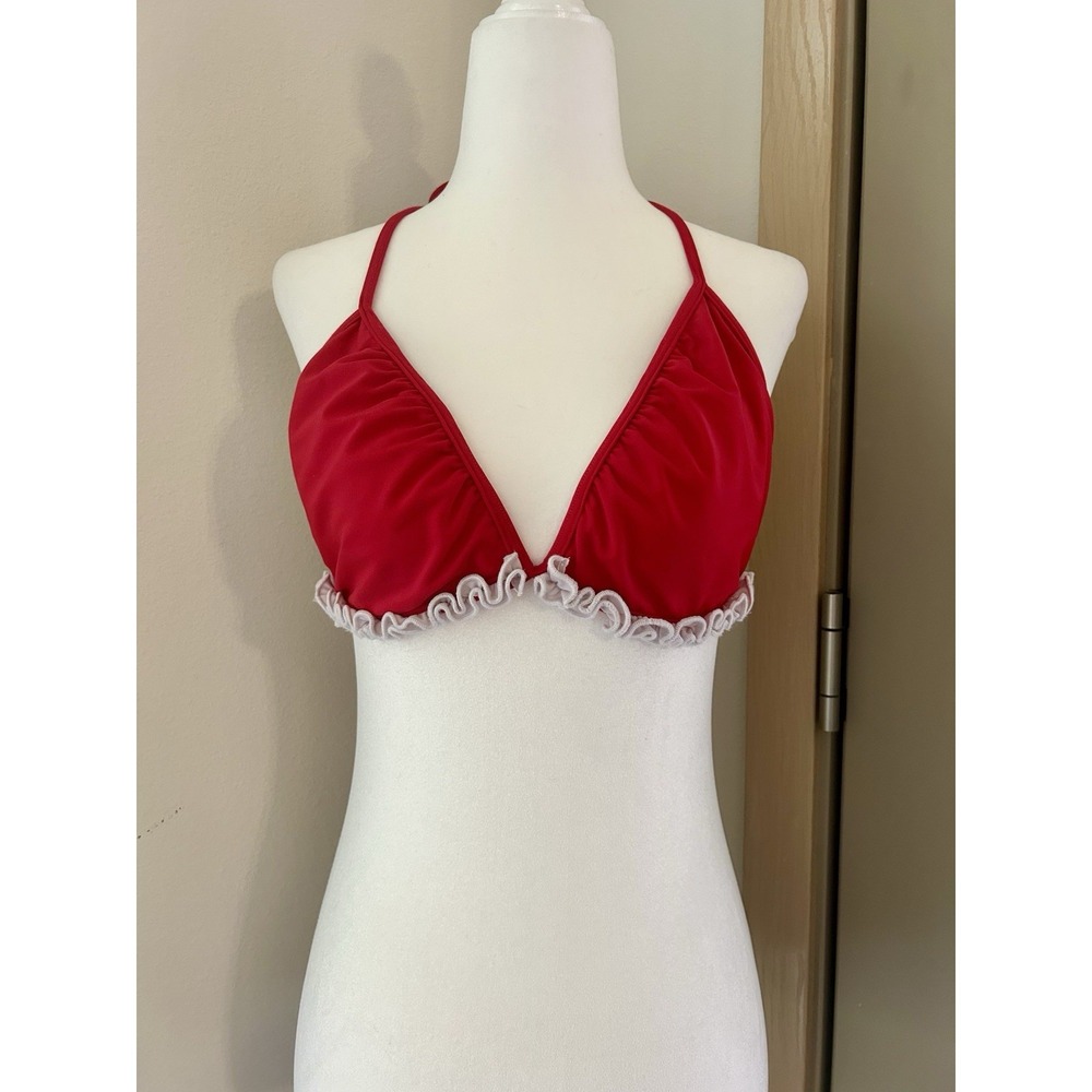 VTG Red Ruffle Bikini Top Sexy Y2K Beach Feminine Coquette USA Made - Picture 6 of 6